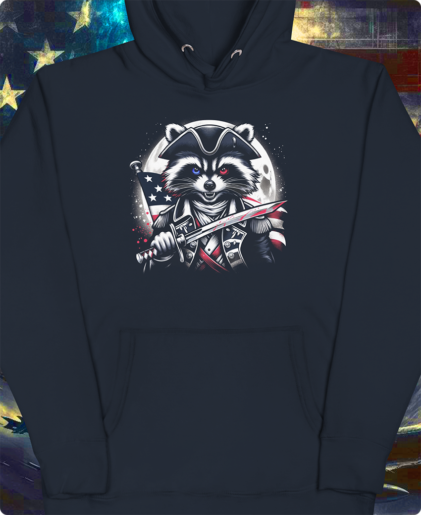 "Patriot Raccoon: Blood & Blade" Unisex Full Color Graphic Hoodie | by AmericaShirt™