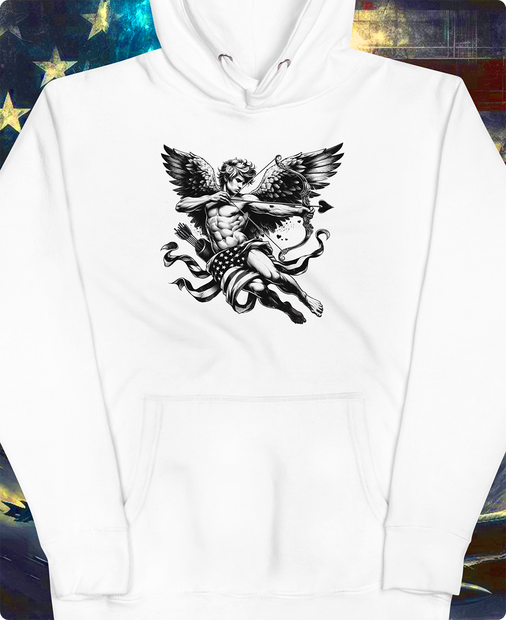 "Cupid The American Heartbreaker" Unisex Black and White Graphic Hoodie | by AmericaShirt™