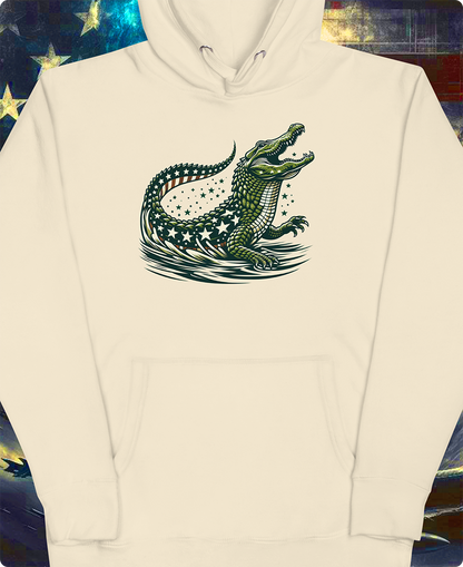 "Chomp for the Stars: Patriotic Gator" Unisex Full Color Graphic Hoodie | by AmericaShirt™