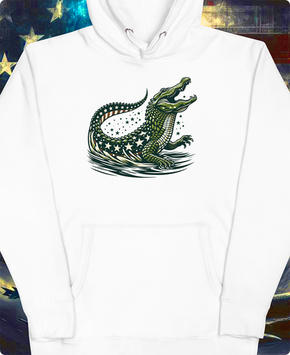 "Chomp for the Stars: Patriotic Gator" Unisex Full Color Graphic Hoodie | by AmericaShirt™