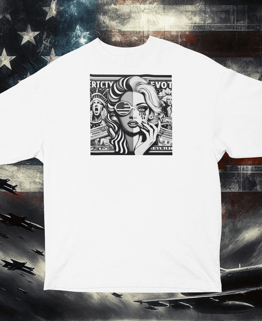 "America Girl B&W Collage" Unisex Black & White Graphic Tee | by AmericaShirt™