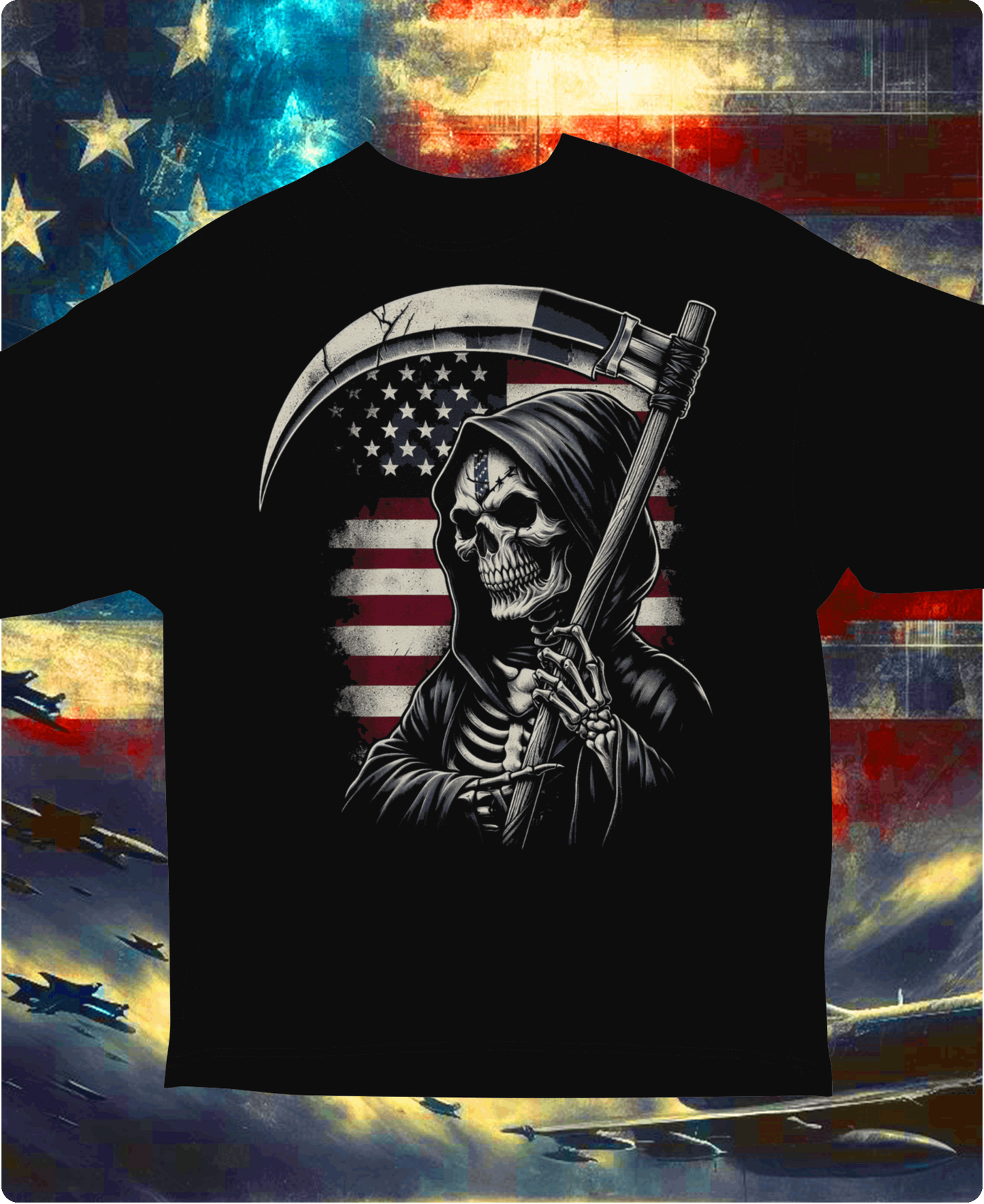 "American Grim Reaper" Unisex Full Color Graphic Tee | by AmericaShirt™