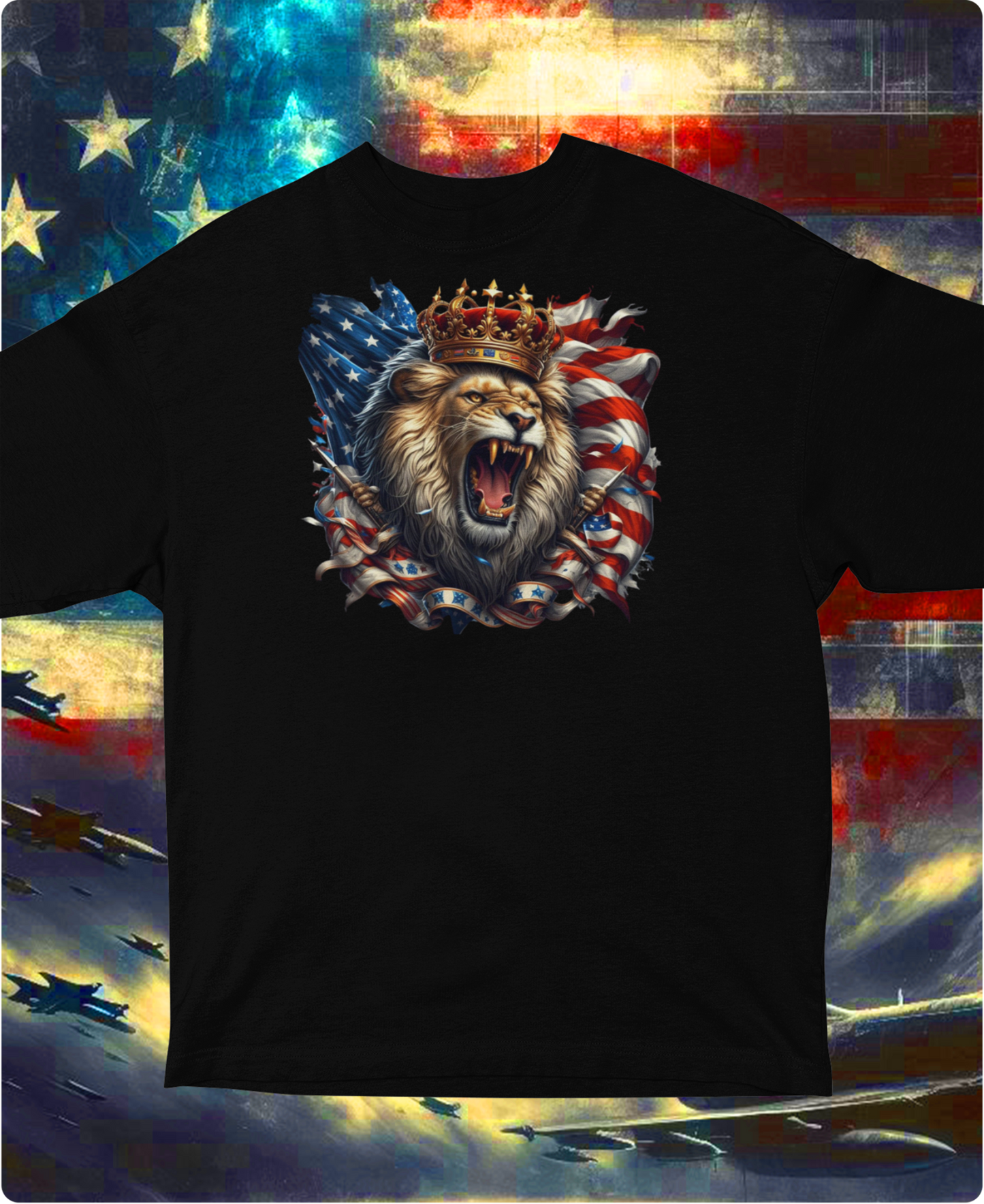 "King Lion Roaring America" Unisex Full Color Graphic Tee | by AmericaShirt™