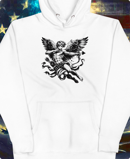 "Cupid The American Heartbreaker" Unisex Black and White Graphic Hoodie | by AmericaShirt™