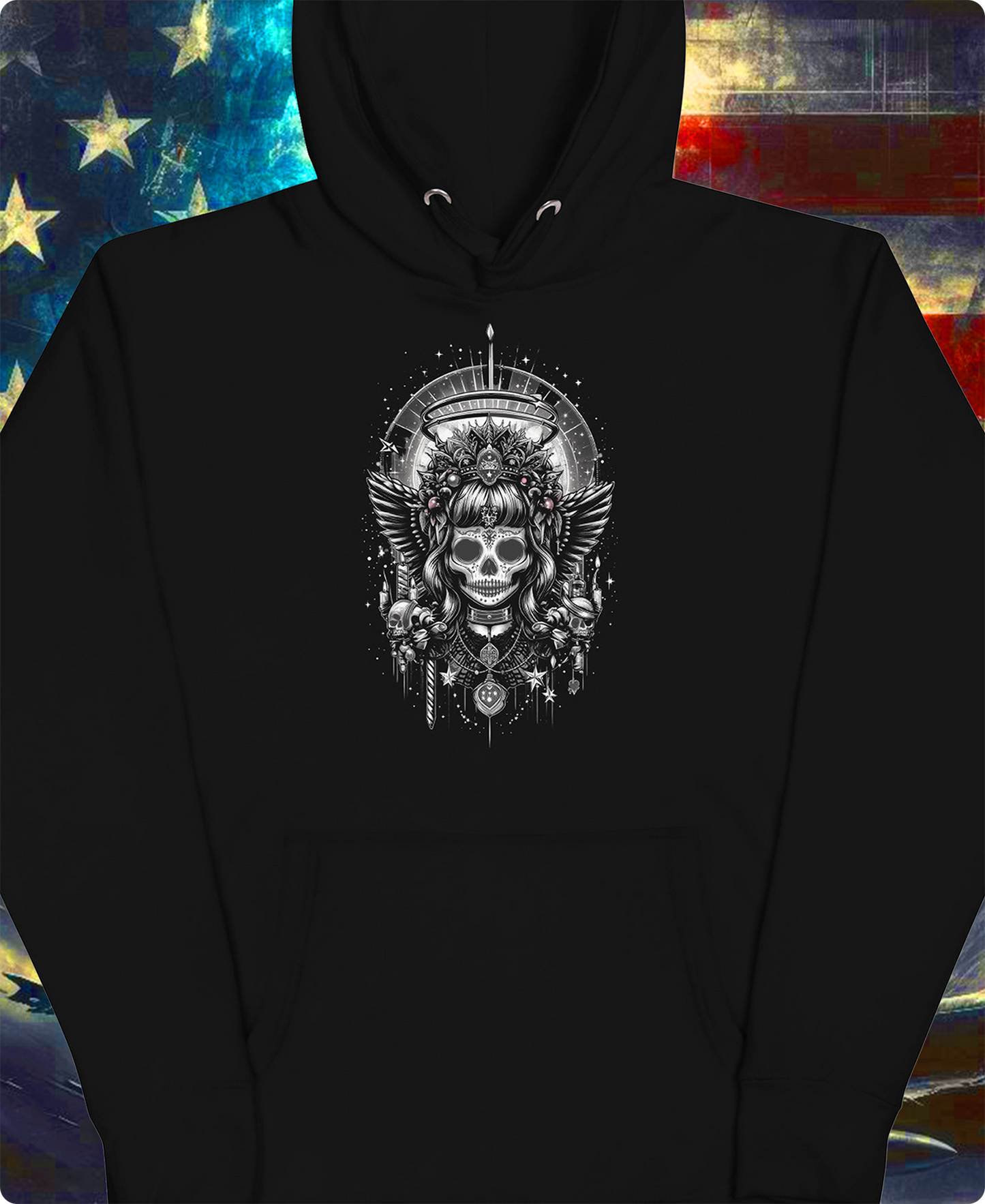 "Sugar Skull Decorative" Unisex Black And White Graphic Hoodie | by AmericaShirt™