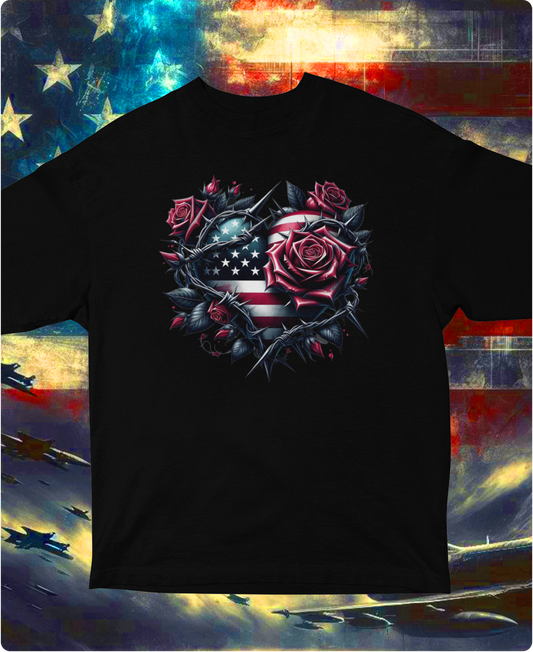 "Rose Covered American Heart" Unisex Full Color Graphic Tee | by AmericaShirt™