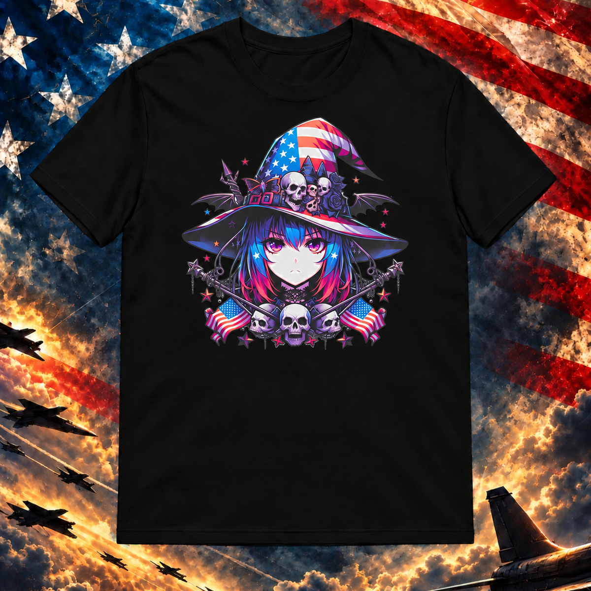 American Anime Girl T-shirt, Black — square image preview
