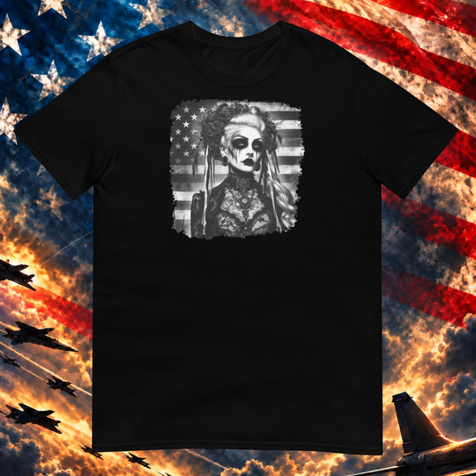 American Goth Girl T-shirt, Black — Printful-scale image