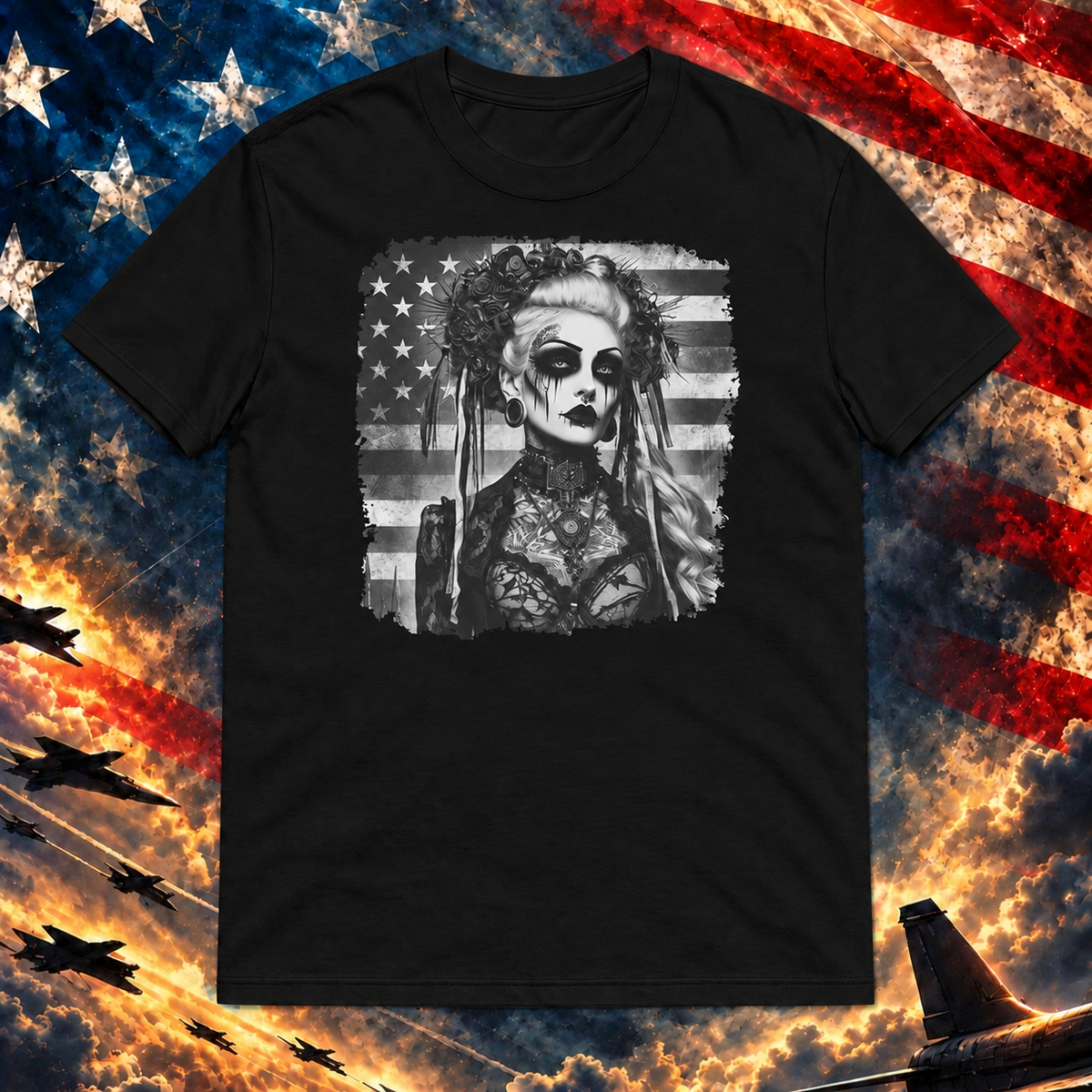 American Goth Girl T-shirt, Black — square image preview