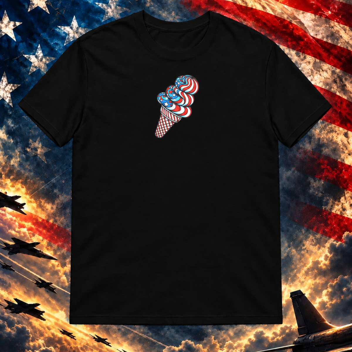 American Ice Cream Cone T-shirt, Black — master square preview at Printful artwork scale