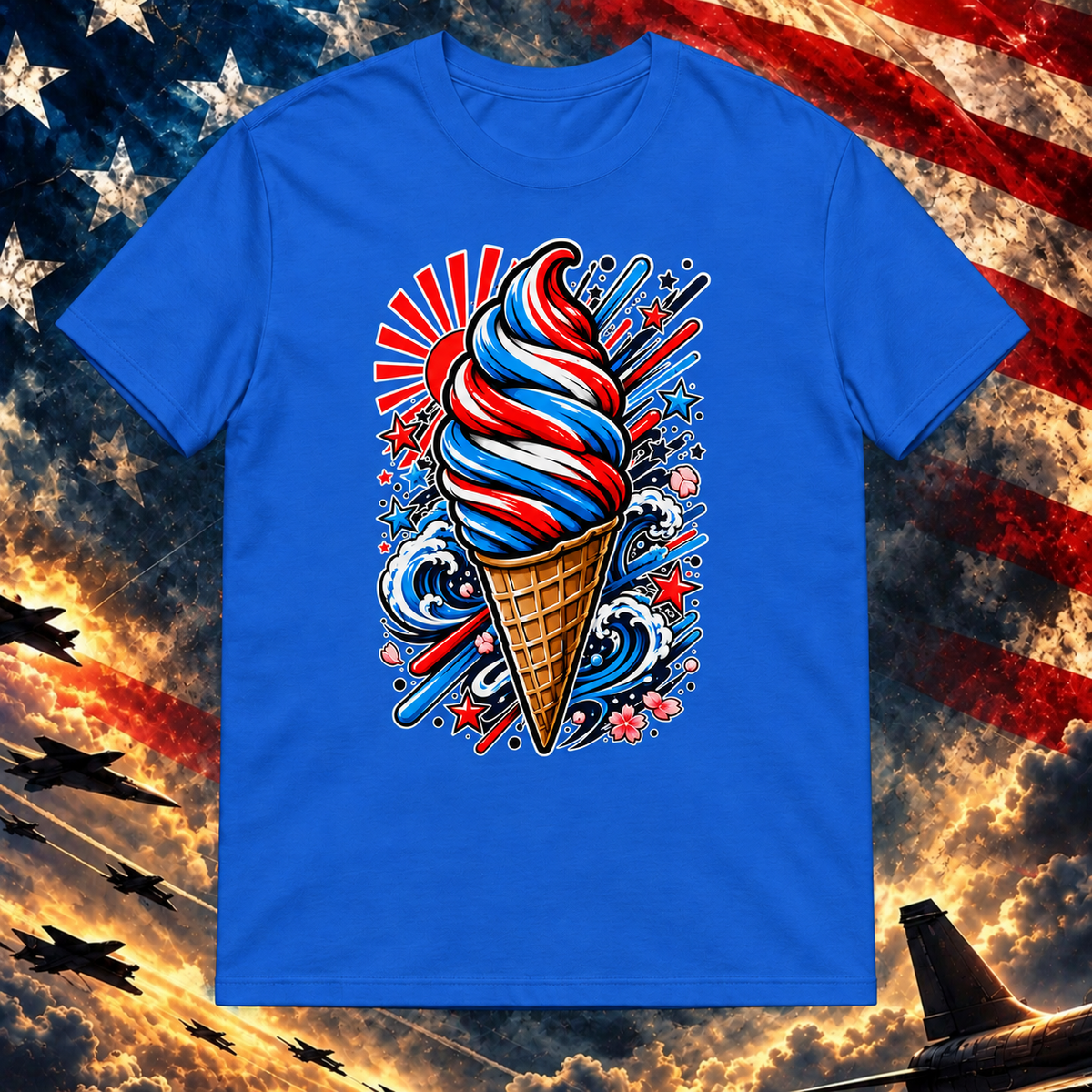 American Ice Cream Cone royal T-shirt on the Image Preview Test patriotic background