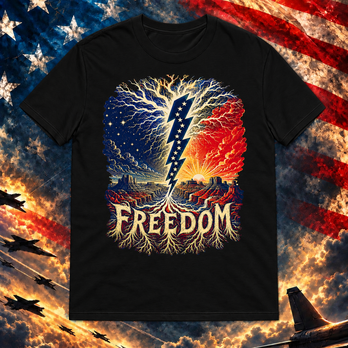American Lightning Strike T-shirt, Black — square image preview