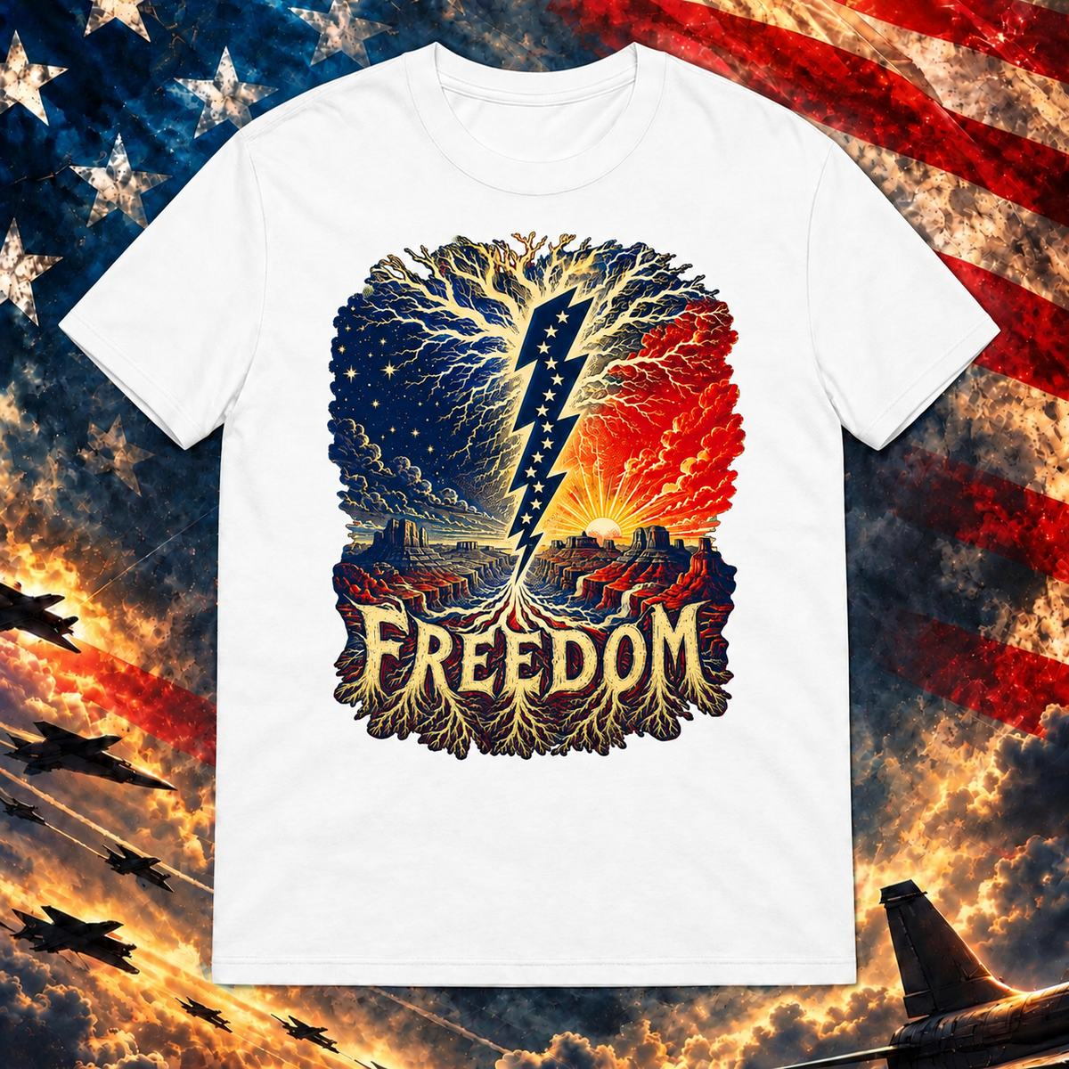 American Lightning Strike T-shirt, White — square image preview