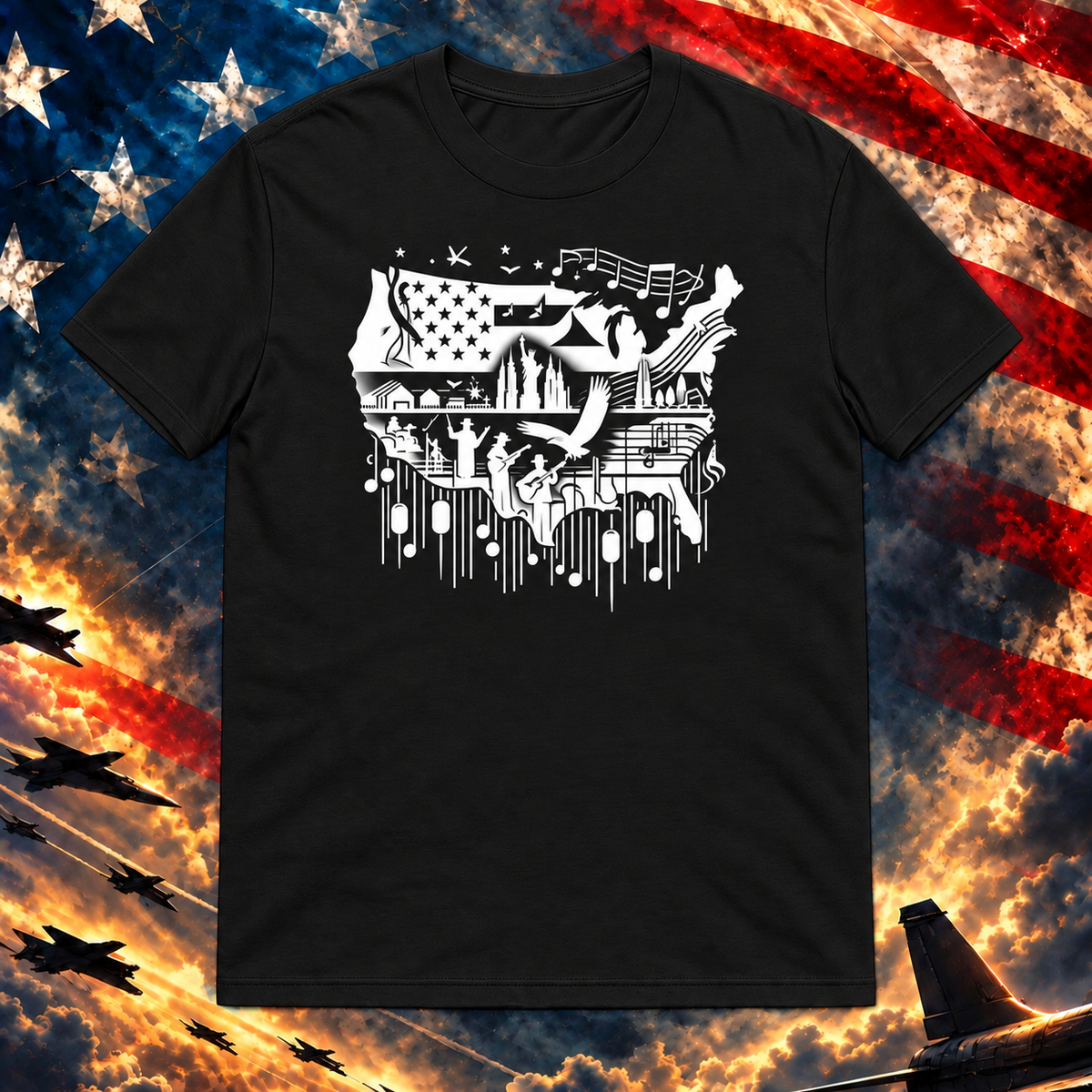 American Music Notes T-shirt, Black — square image preview