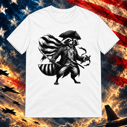 American Patriot Raccoon T-shirt, White — square image preview