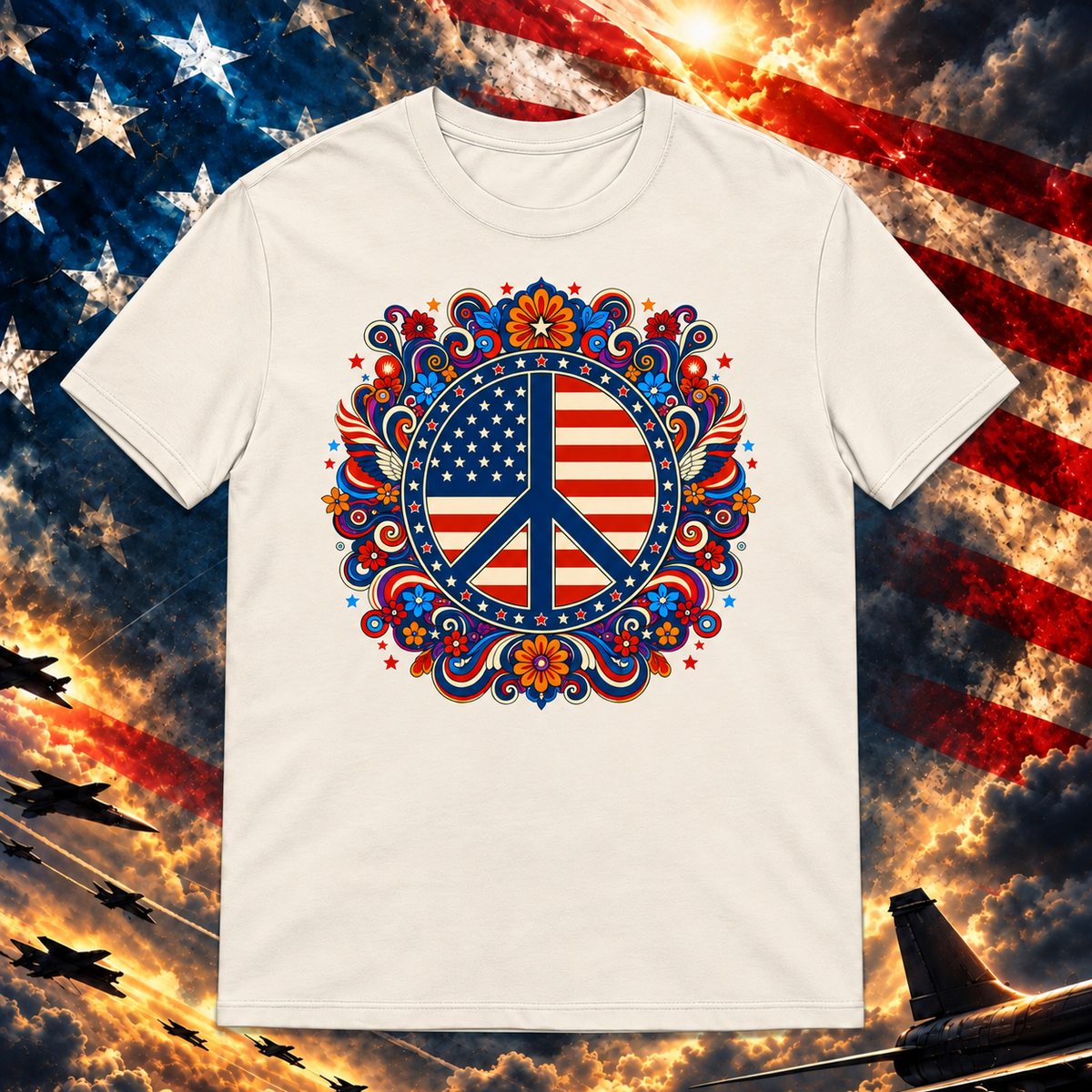 American Pride Collage T-shirt, Natural — square image preview