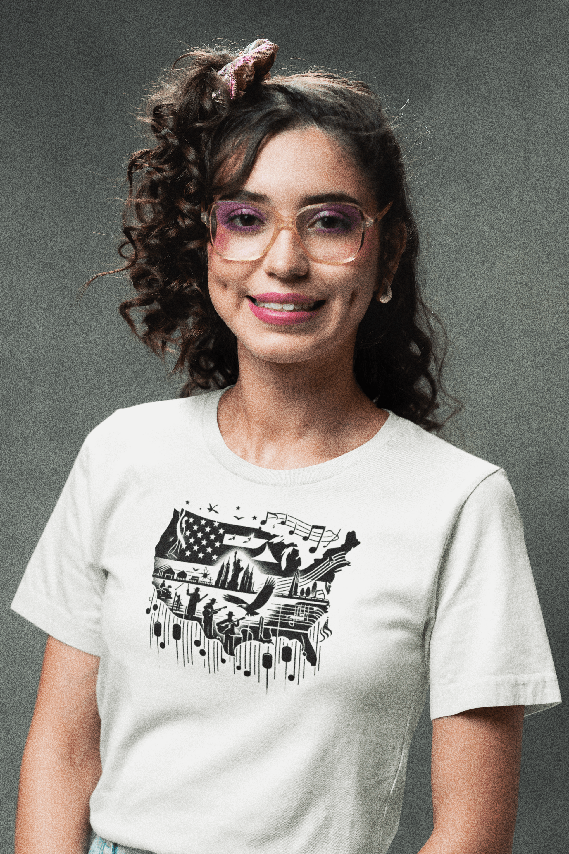 "American Music Notes" Unisex Black & White Graphic Tee | by AmericaShirt™