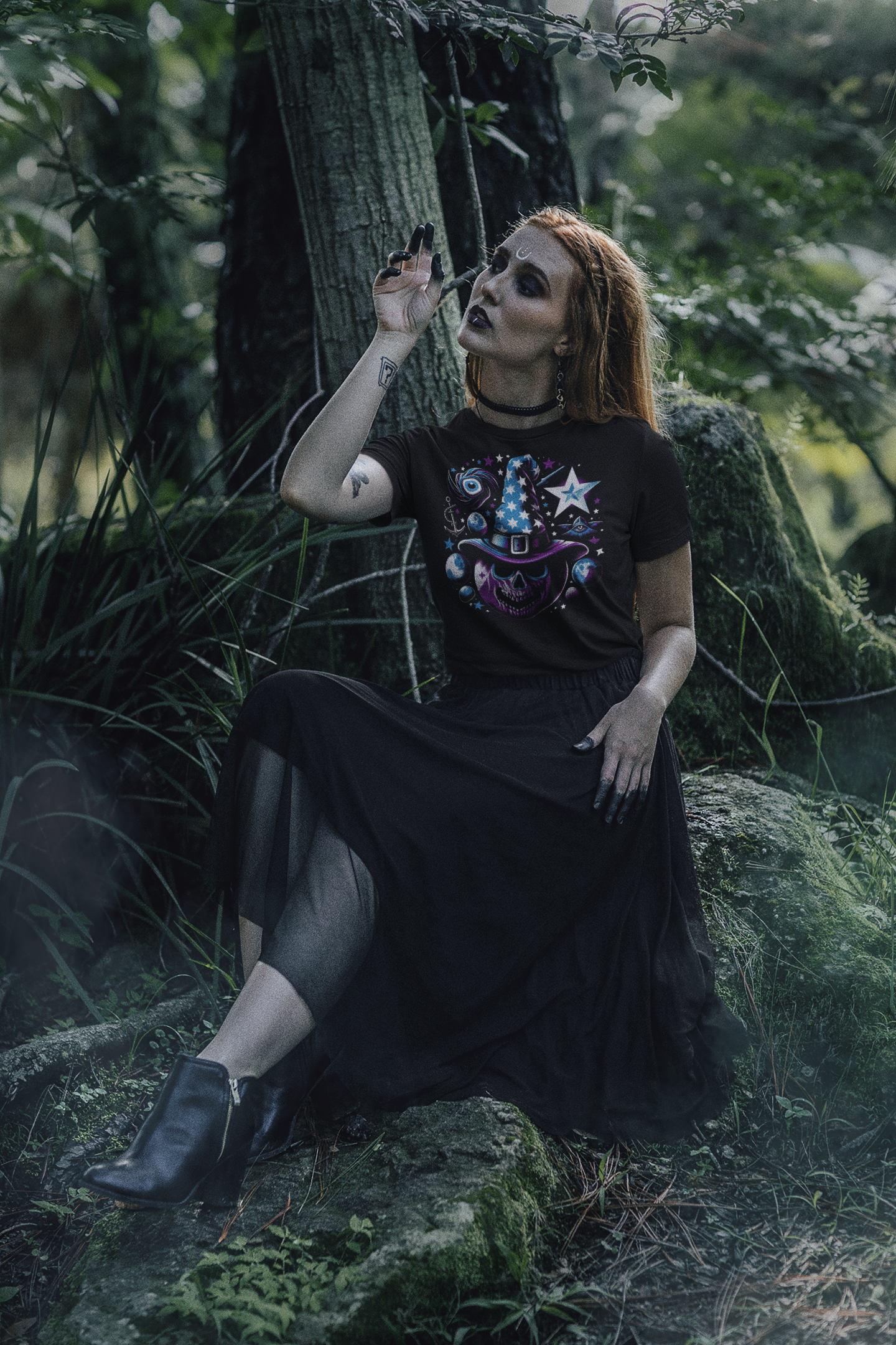 "Cosmic Moon Witch" Unisex Full Color Graphic Tee | by AmericaShirt™