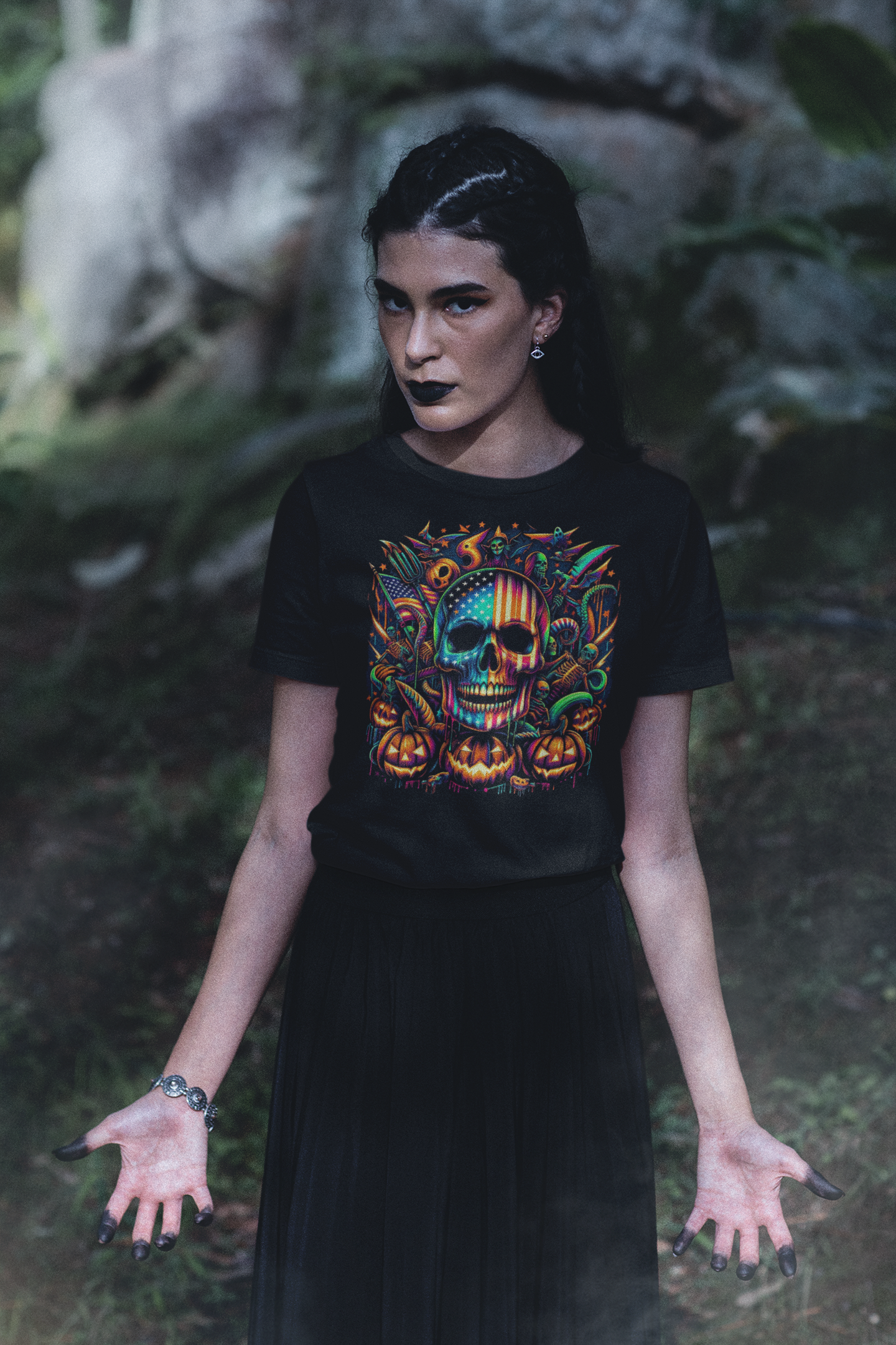 "American Skull Halloween Time" Unisex Full Color Graphic Tee | by AmericaShirt™