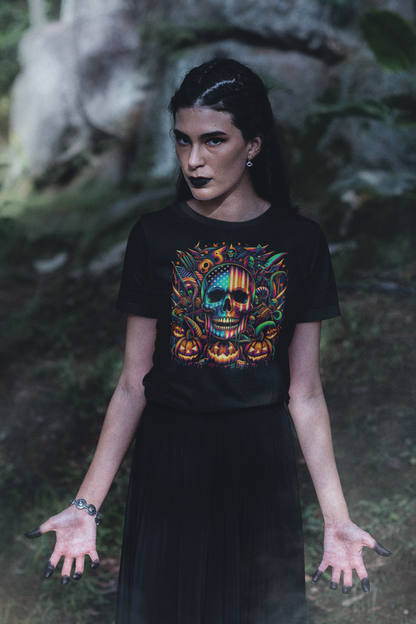 "American Skull Halloween Time" Unisex Full Color Graphic Tee | by AmericaShirt™