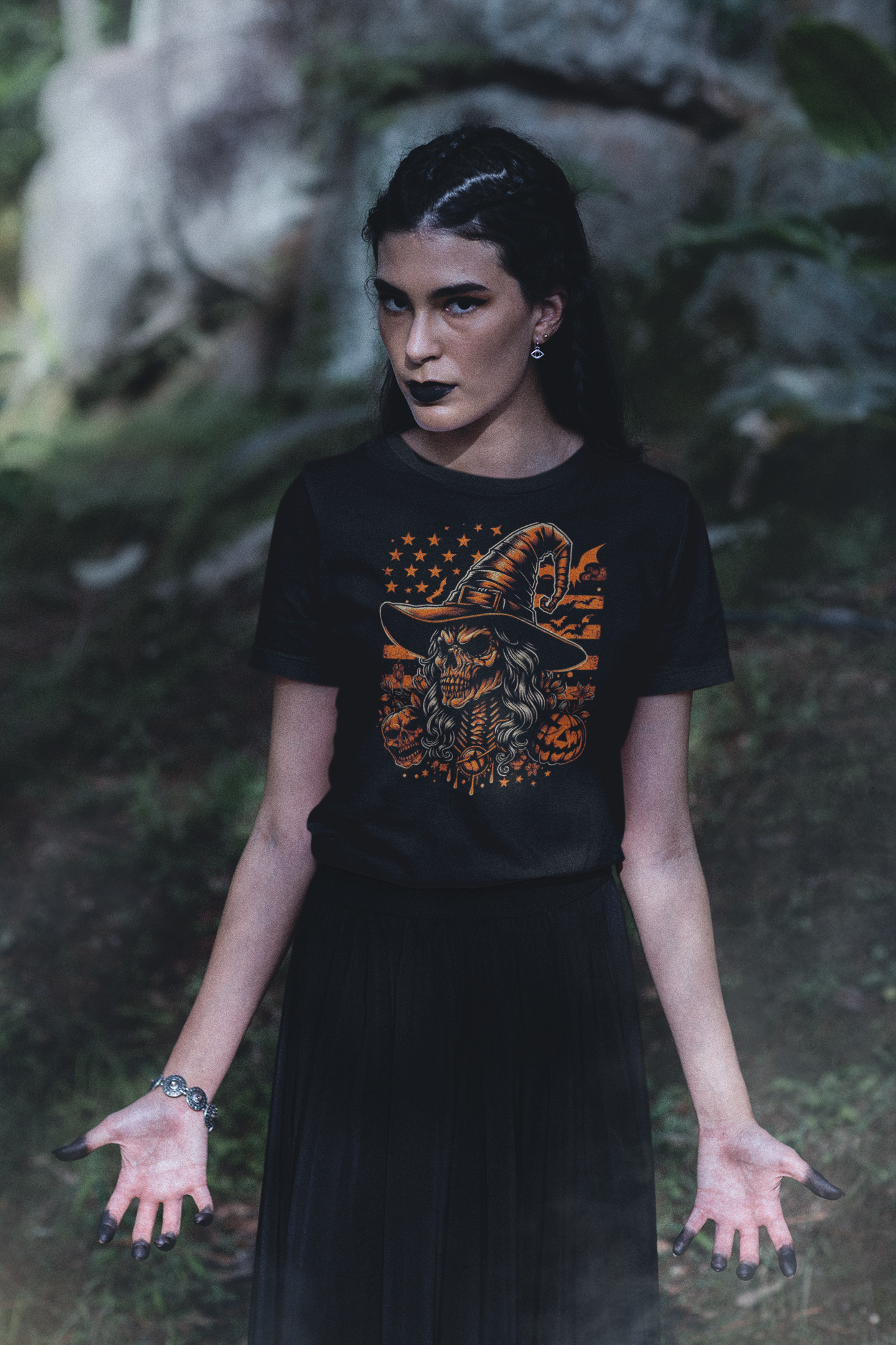 "American Skeletal Witch" Unisex Full Color Graphic Tee | by AmericaShirt™