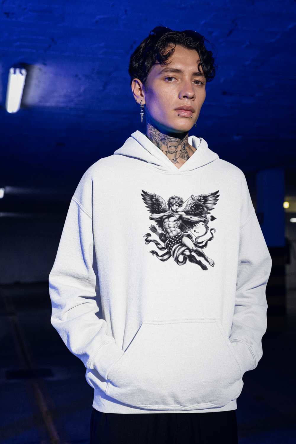 "Cupid The American Heartbreaker" Unisex Black and White Graphic Hoodie | by AmericaShirt™