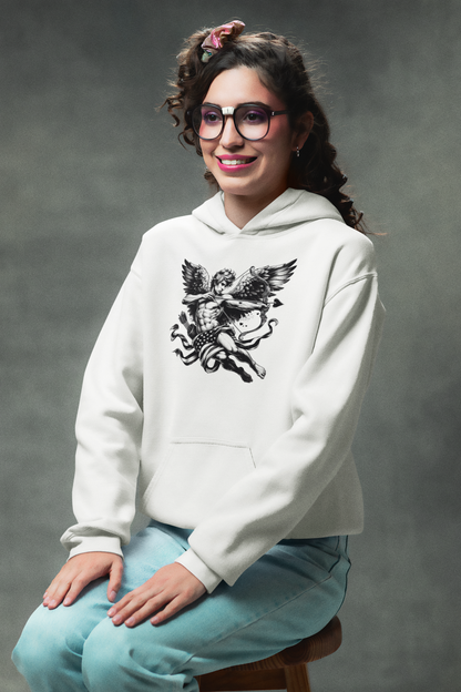 "Cupid The American Heartbreaker" Unisex Black and White Graphic Hoodie | by AmericaShirt™