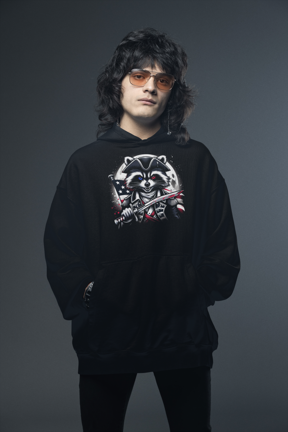 "Patriot Raccoon: Blood & Blade" Unisex Full Color Graphic Hoodie | by AmericaShirt™