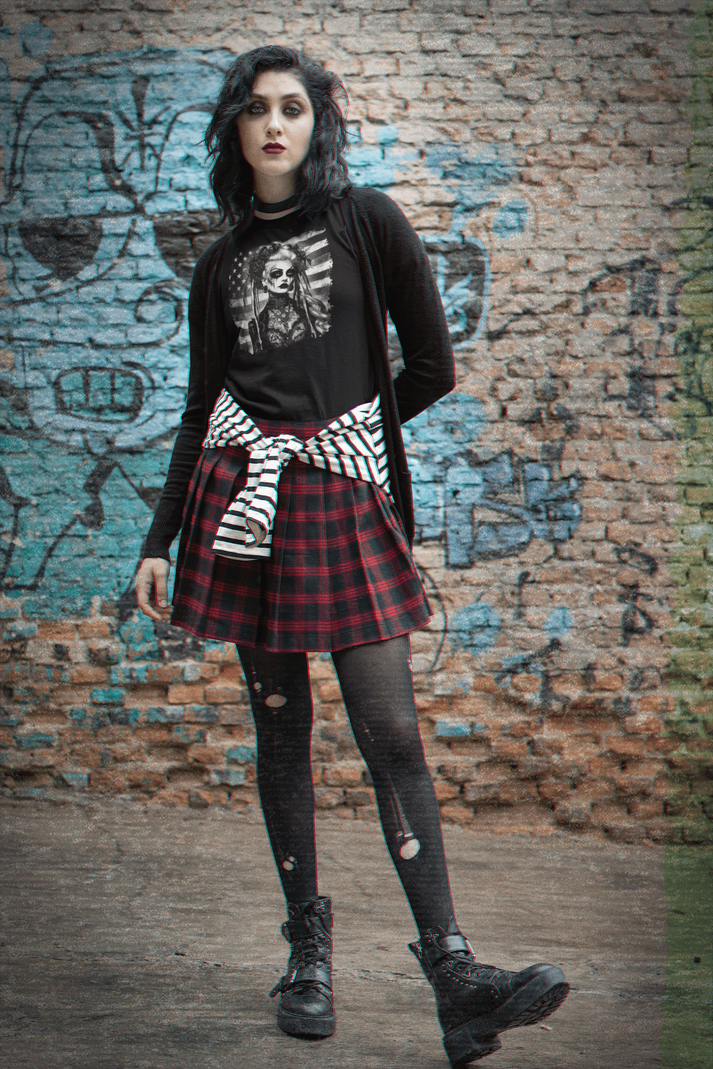 "American Goth Girl" Unisex Black & White Graphic Tee | by AmericaShirt™