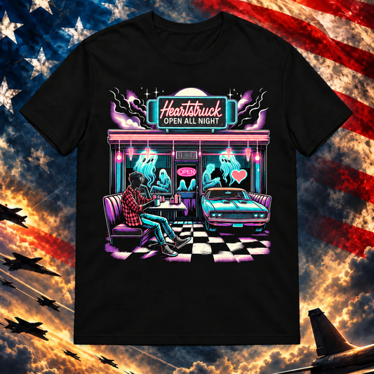 Heartstruck Diner black T-shirt on the Image Preview Test patriotic background