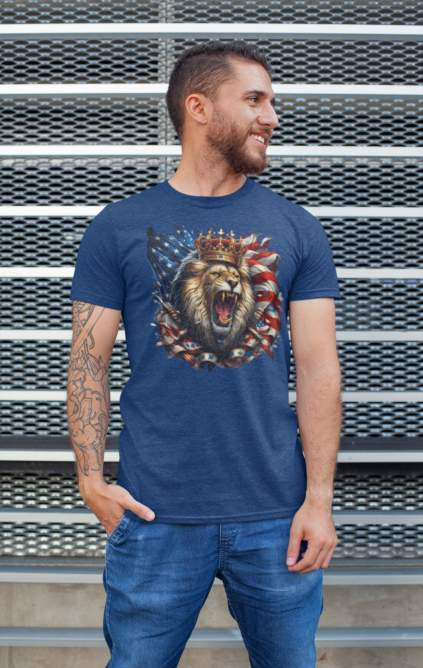 "King Lion Roaring America" Unisex Full Color Graphic Tee | by AmericaShirt™