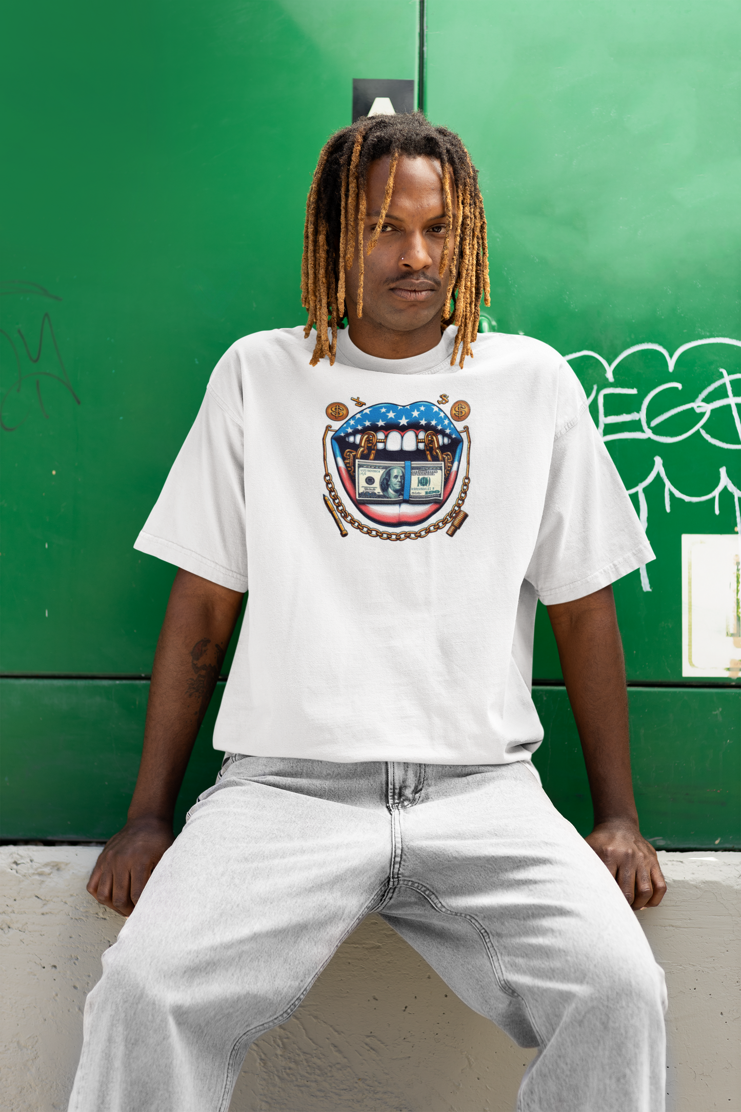 "USA Money Mouth & Chains" Unisex Full Color Graphic Tee | by AmericaShirt™