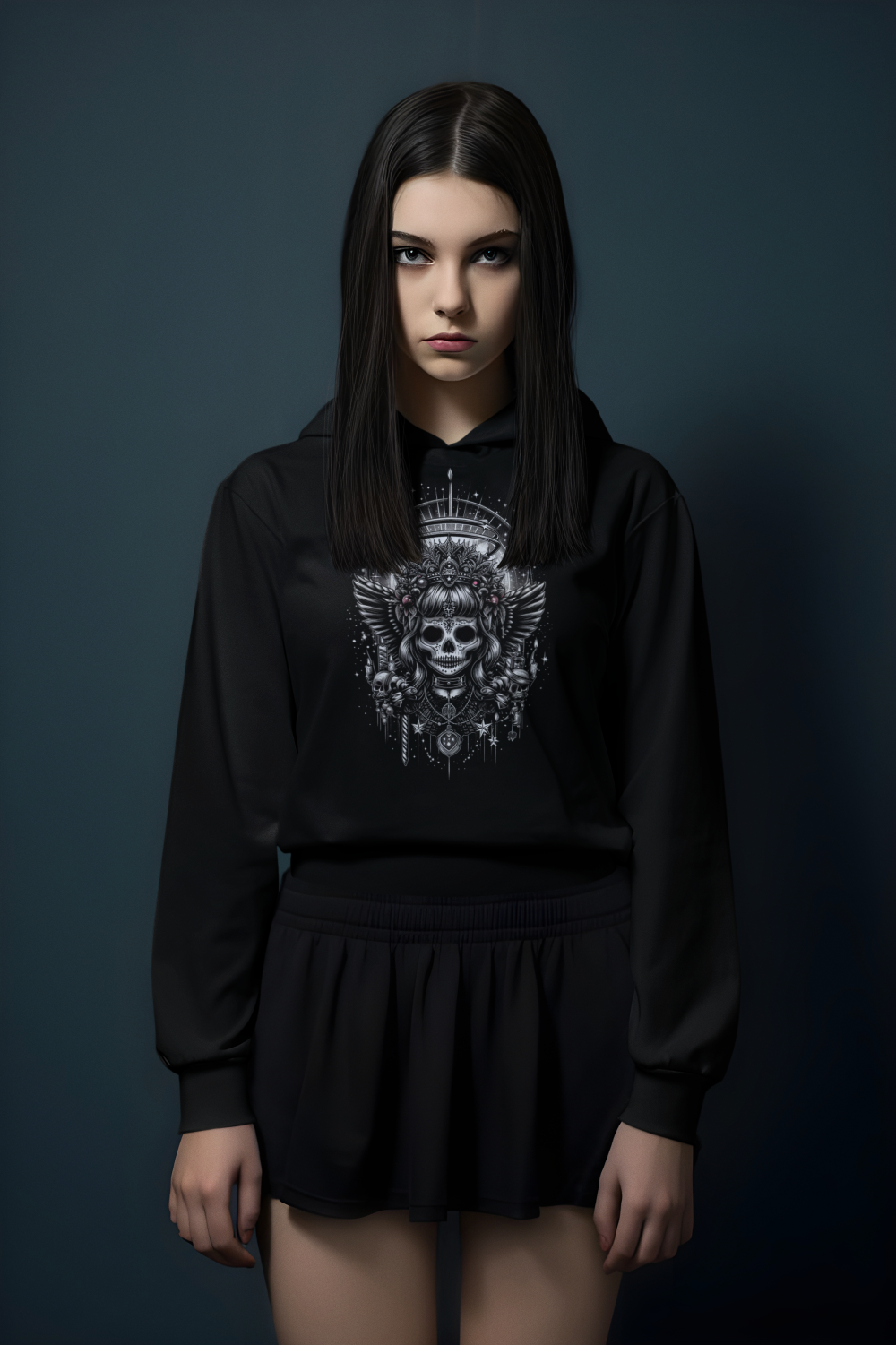"Sugar Skull Decorative" Unisex Black And White Graphic Hoodie | by AmericaShirt™