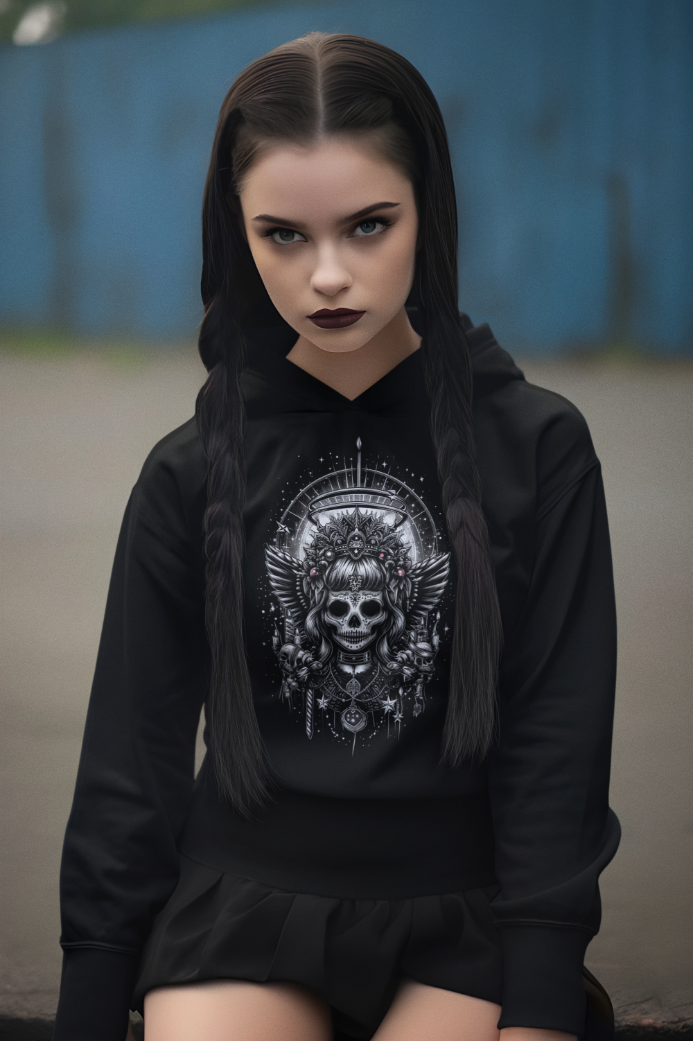 "Sugar Skull Decorative" Unisex Black And White Graphic Hoodie | by AmericaShirt™