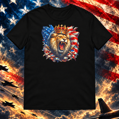 King Lion Roaring America T-shirt, Black — square image preview