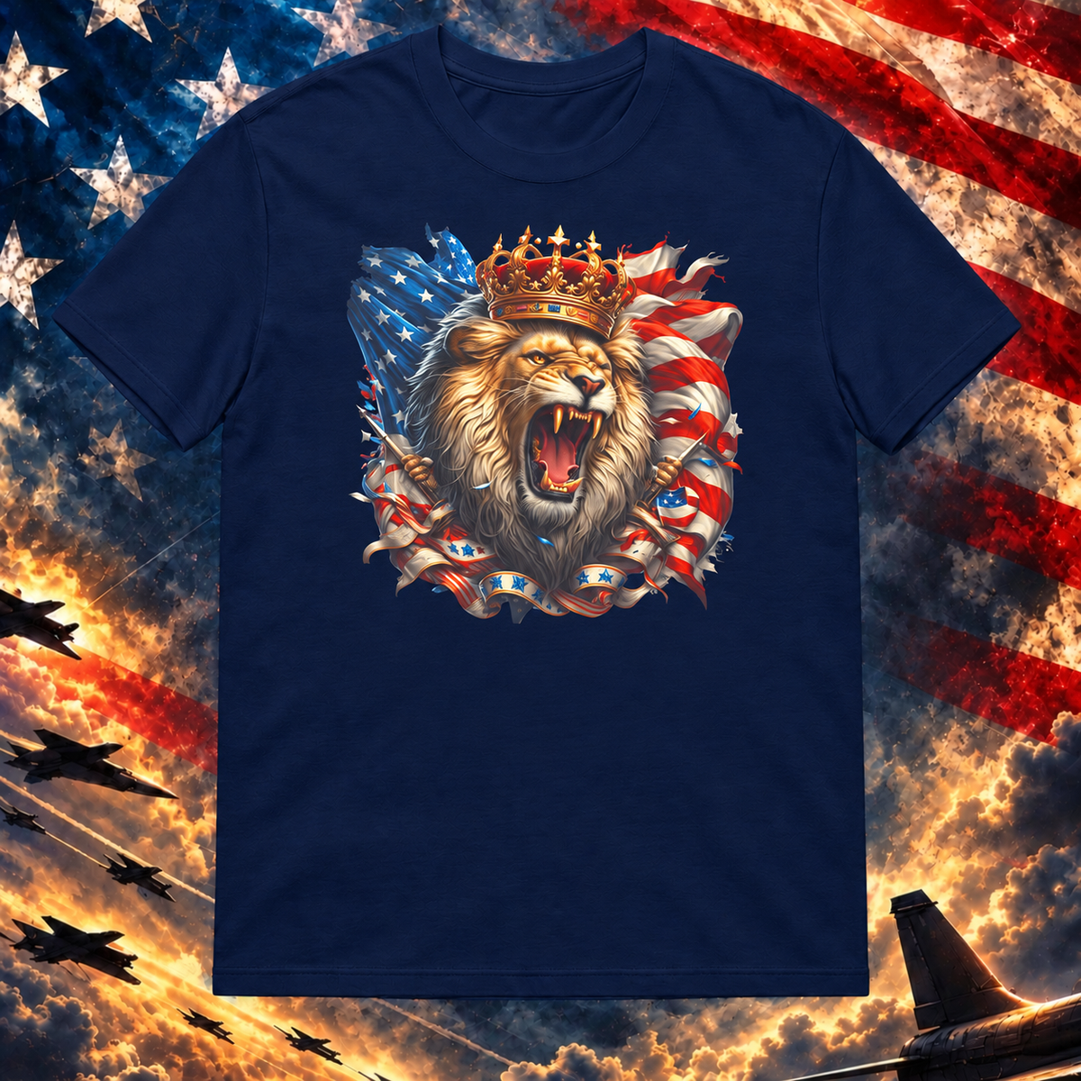 King Lion Roaring America T-shirt, Navy — square image preview