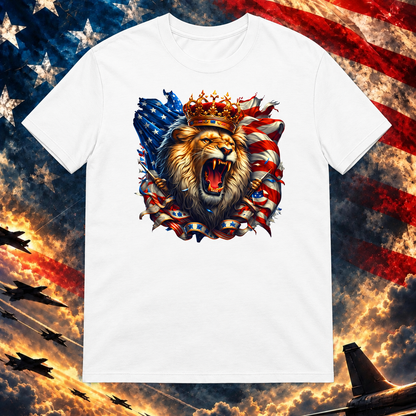 King Lion Roaring America T-shirt, White — square image preview