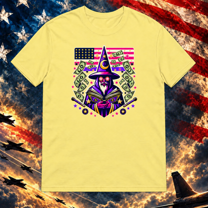 Mage of Manifestation Cornsilk T-shirt on the patriotic master template at Printful artwork scale
