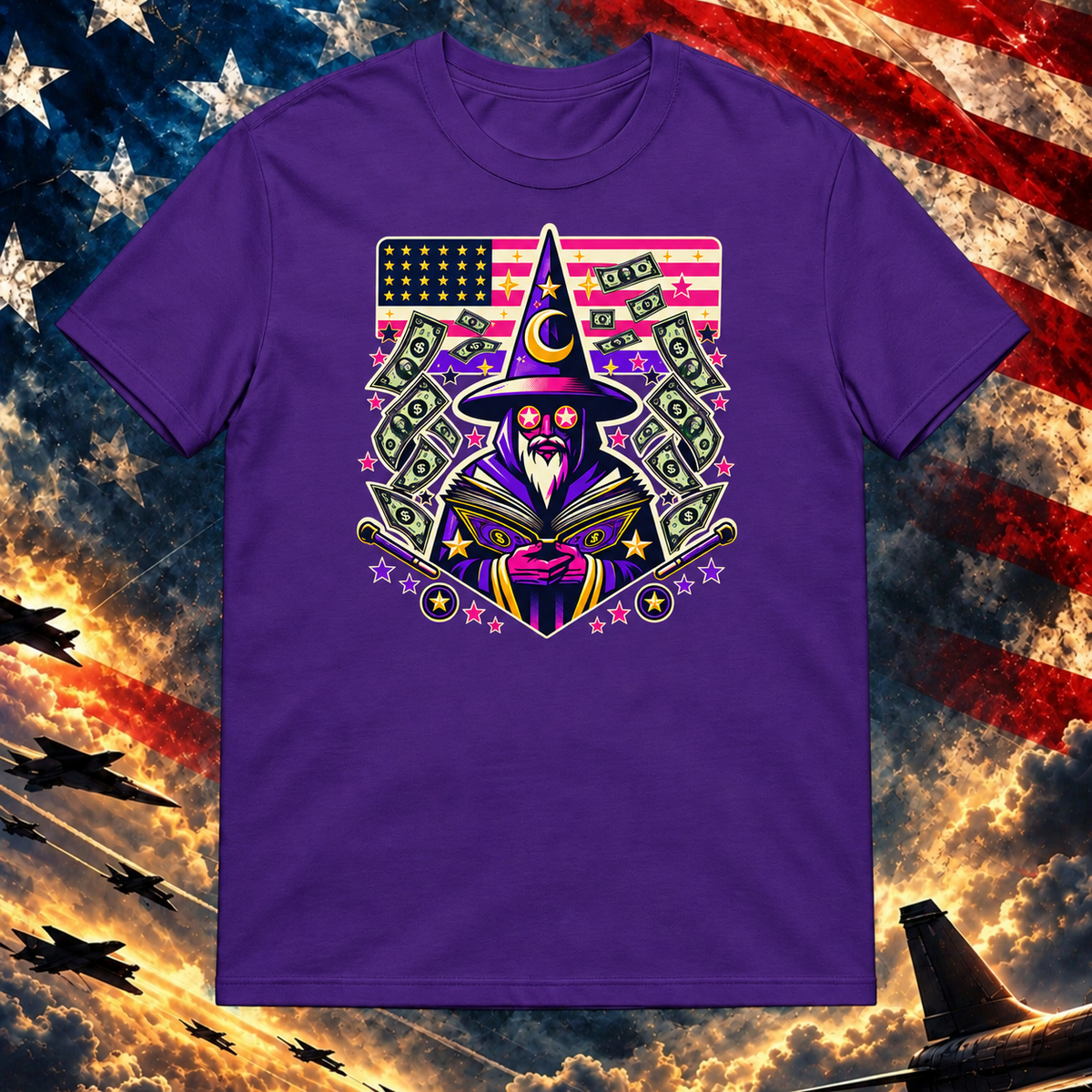 Mage of Manifestation purple T-shirt on the Image Preview Test patriotic background