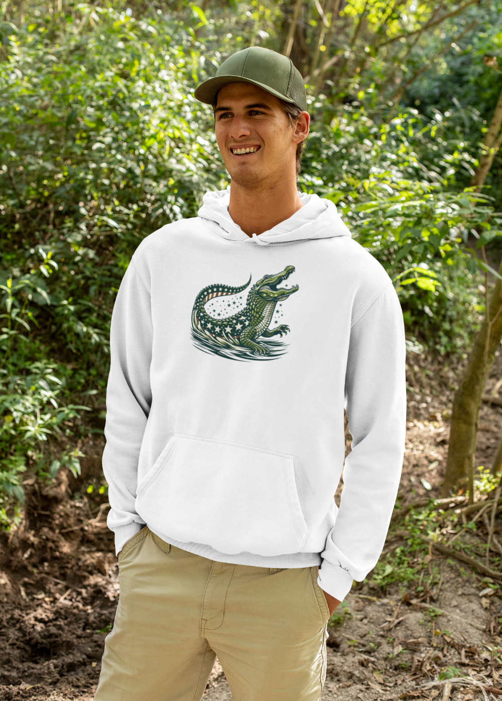 "Chomp for the Stars: Patriotic Gator" Unisex Full Color Graphic Hoodie | by AmericaShirt™