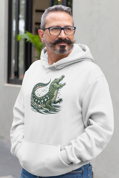 "Chomp for the Stars: Patriotic Gator" Unisex Full Color Graphic Hoodie | by AmericaShirt™