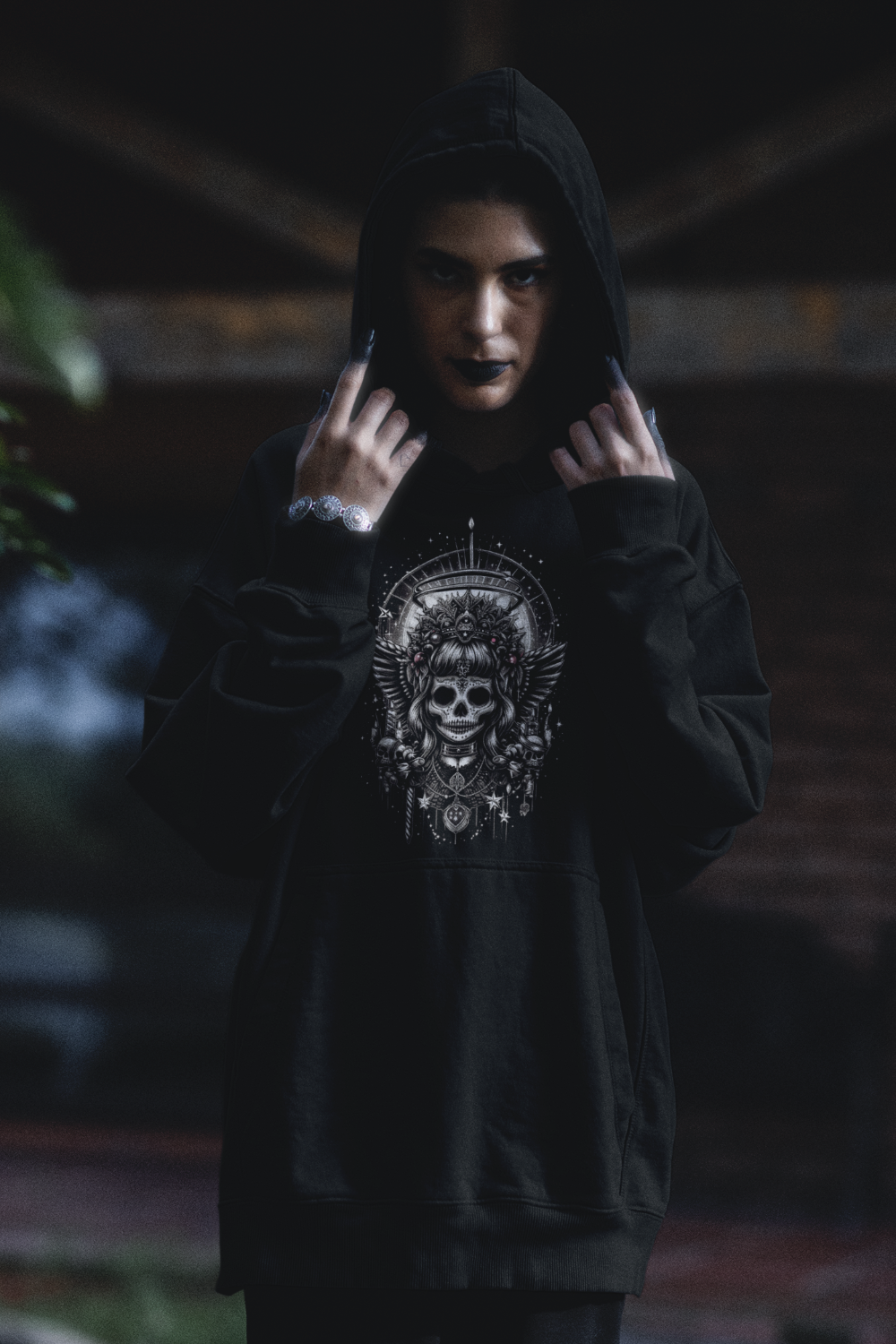 "Sugar Skull Decorative" Unisex Black And White Graphic Hoodie | by AmericaShirt™