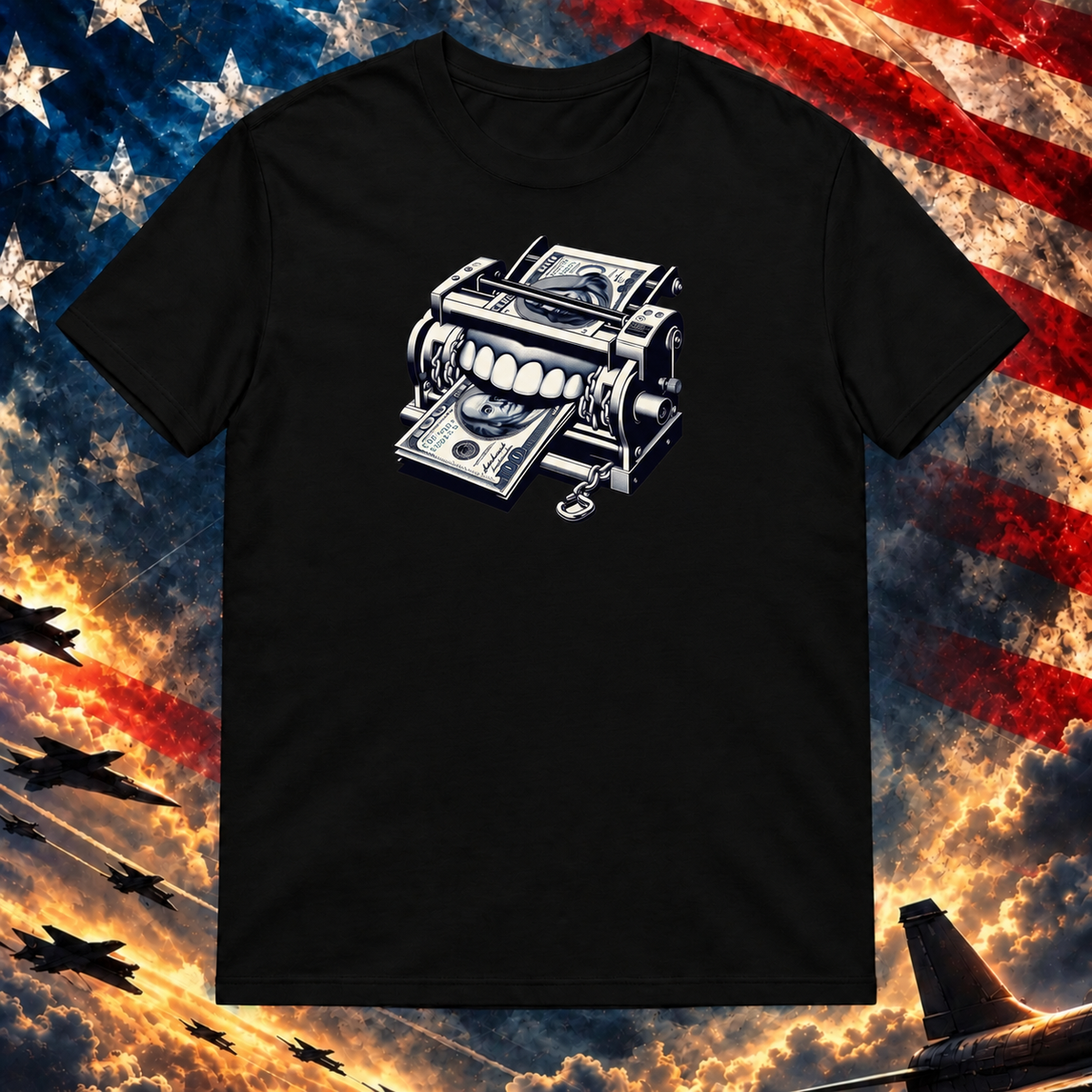 Mouth And Chains, Money Printer T-shirt, Black — master square preview at Printful artwork scale