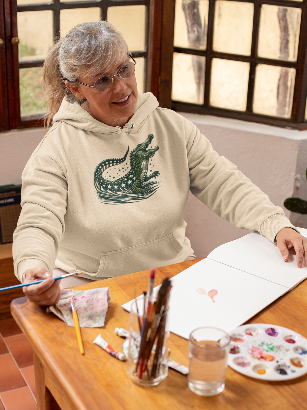 "Chomp for the Stars: Patriotic Gator" Unisex Full Color Graphic Hoodie | by AmericaShirt™