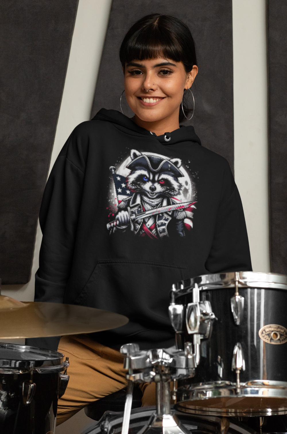 "Patriot Raccoon: Blood & Blade" Unisex Full Color Graphic Hoodie | by AmericaShirt™