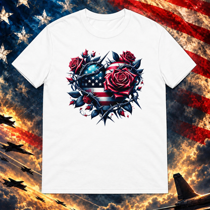 Rose Covered American Heart T-shirt, White — Printful-scale master preview