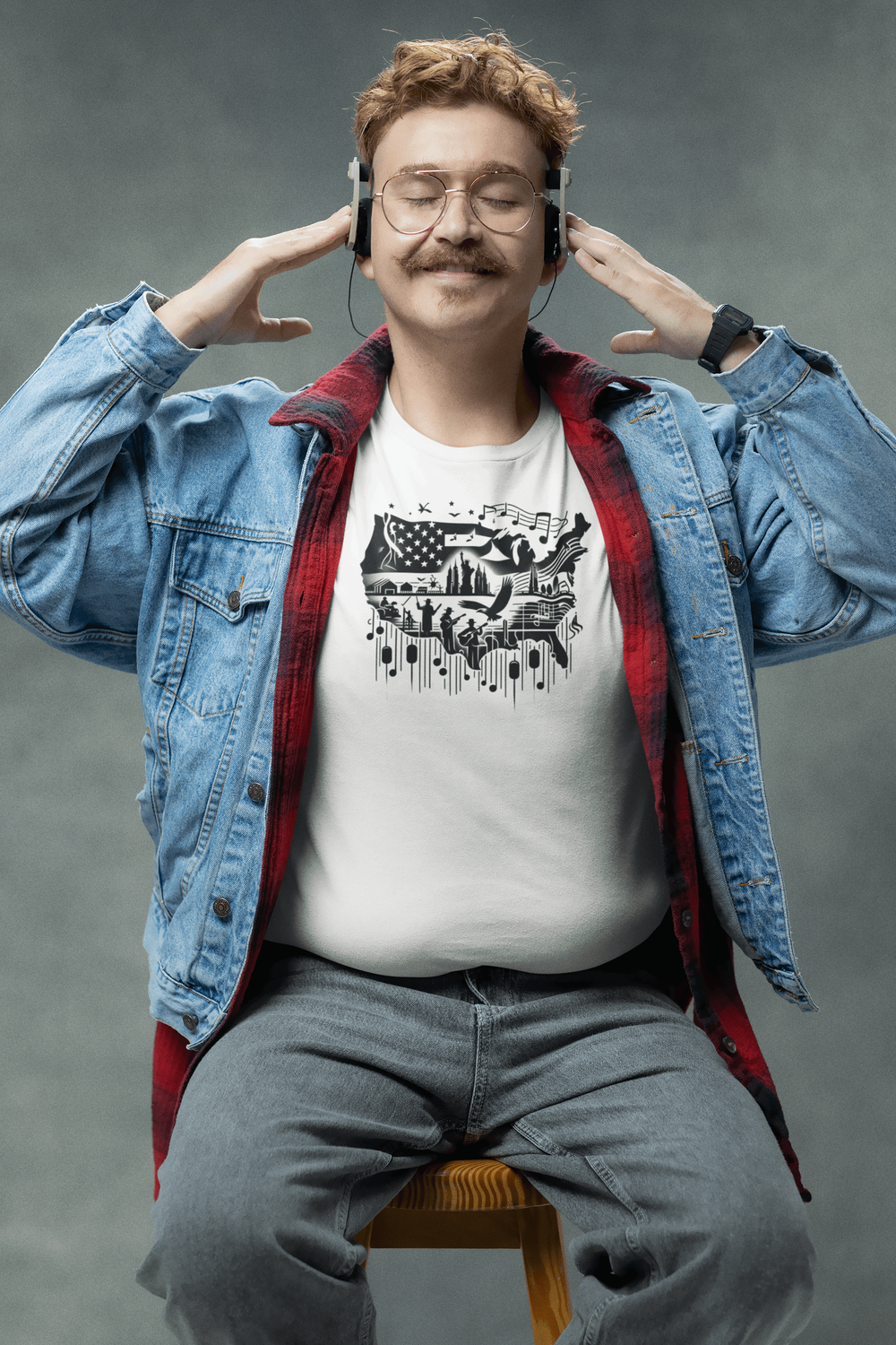 "American Music Notes" Unisex Black & White Graphic Tee | by AmericaShirt™