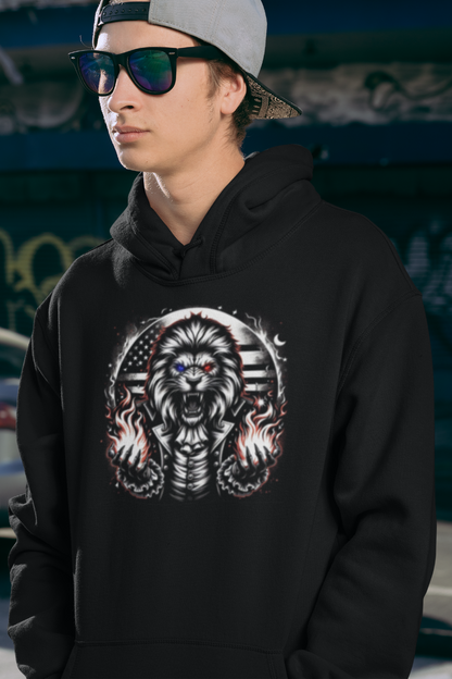 "American Inferno: Lion of Liberty" Unisex Full Color Graphic Hoodie | by AmericaShirt™
