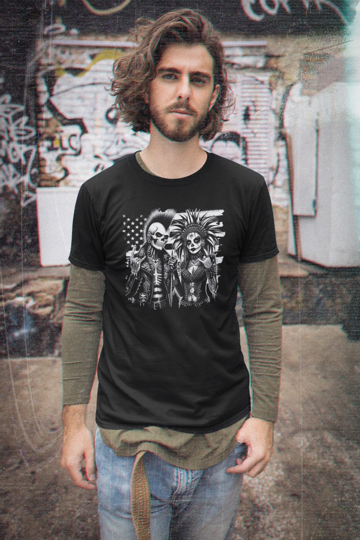 "Punk Rock America" Unisex Black & White Graphic Tee | by AmericaShirt™