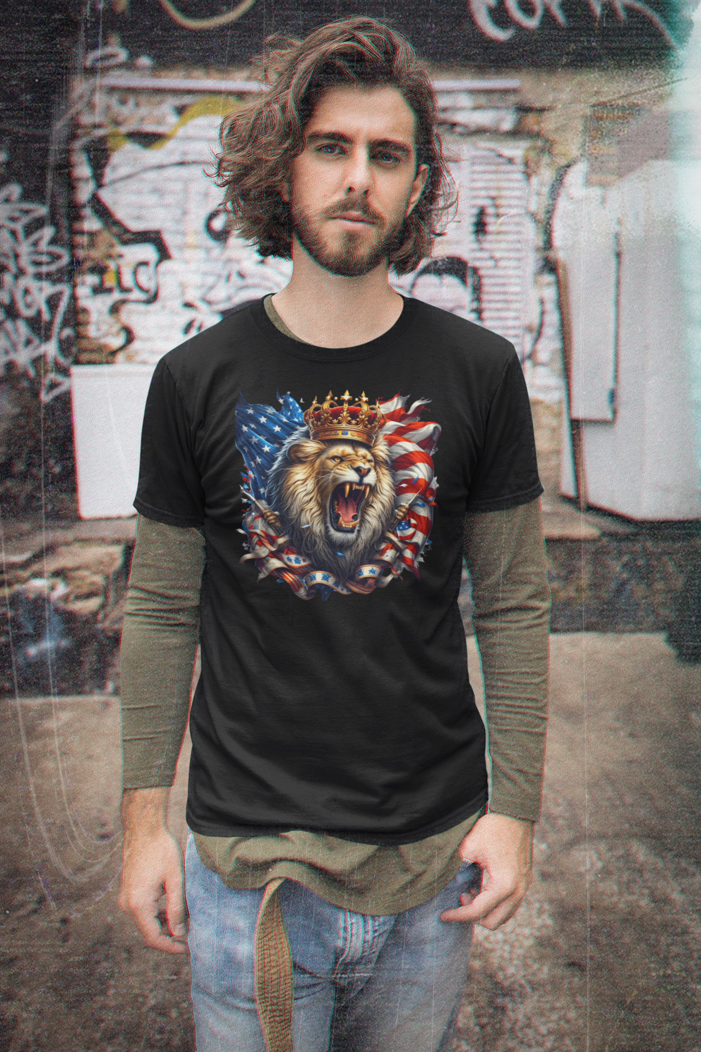 "King Lion Roaring America" Unisex Full Color Graphic Tee | by AmericaShirt™